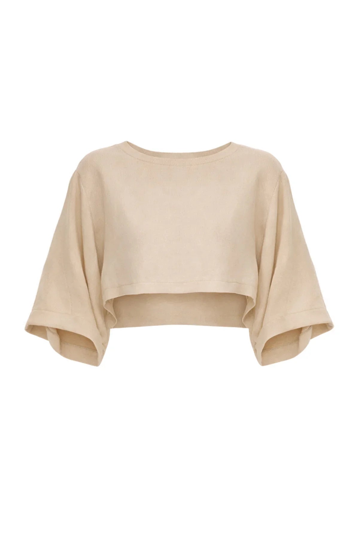 BEJ YUVARLAK YAKA OVERSIZE CROP TOP - MiiN