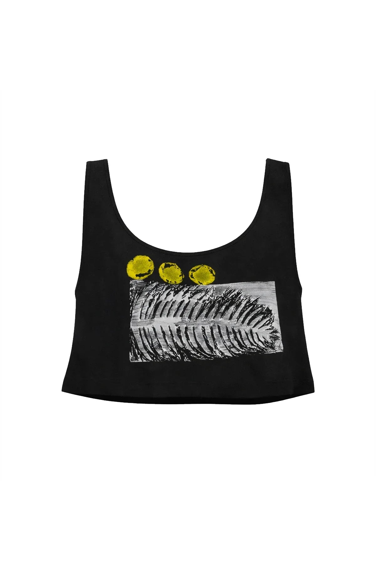 SİYAH YAPRAK BASKILI ASKILI CROP TOP - MiiN