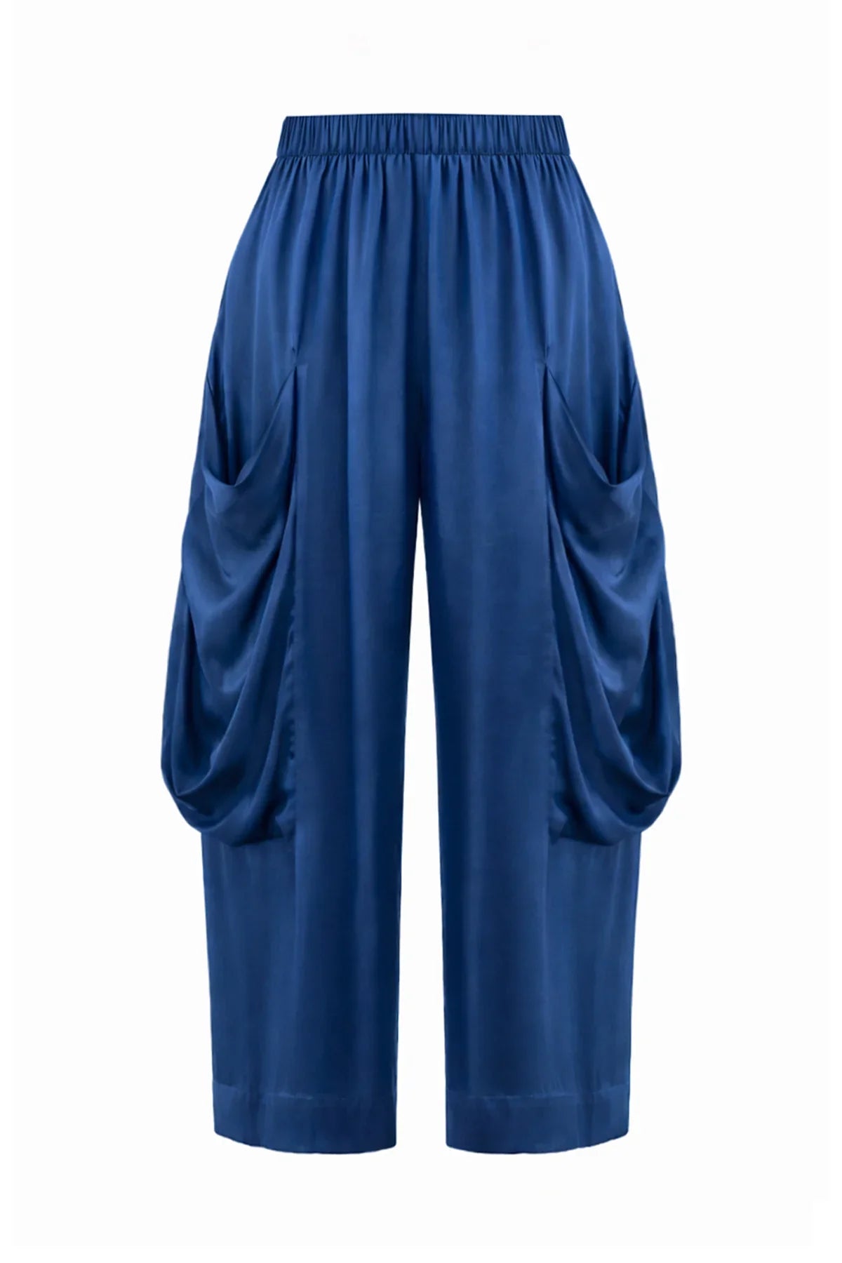 KOBALT MAVİ CEPLİ SATEN BOL PAÇA PANTOLON - MiiN