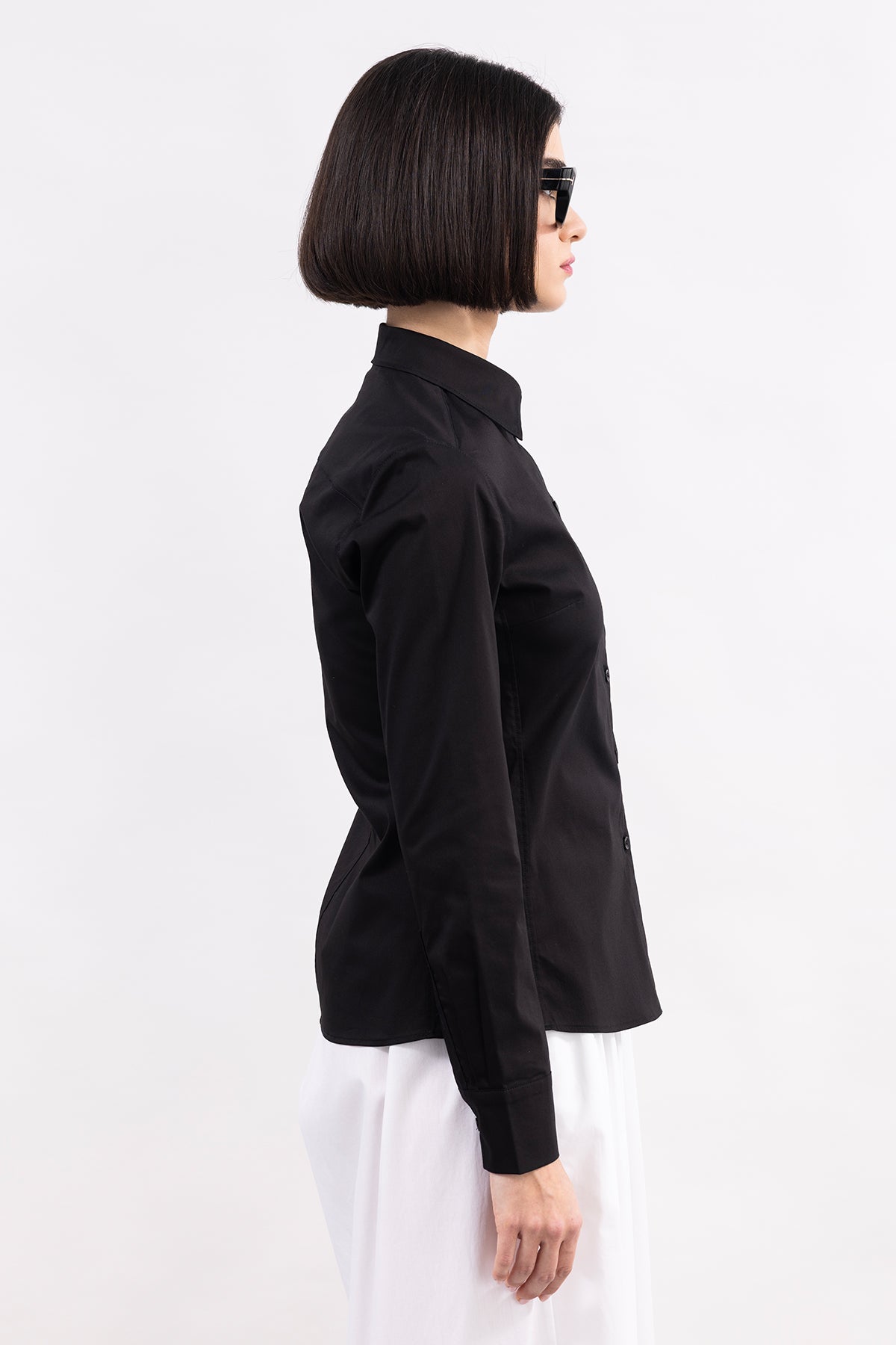 BLACK LONG SLEEVE CUFFS POPLIN SHIRT