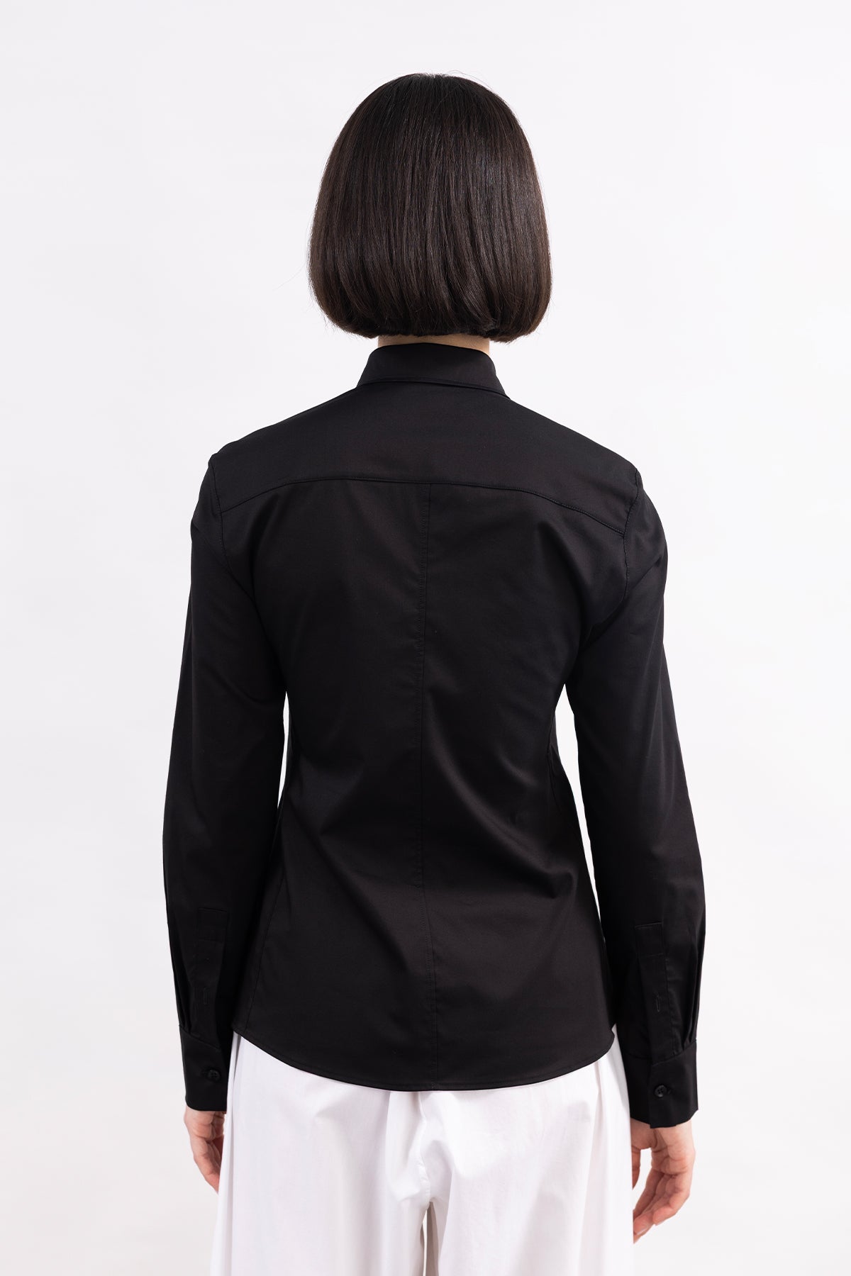 BLACK LONG SLEEVE CUFFS POPLIN SHIRT