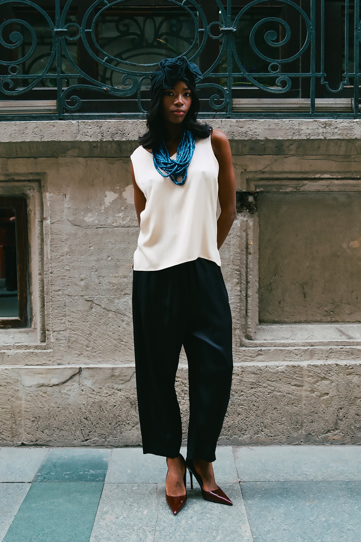 BLACK SATIN WIDE LEG TROUSERS