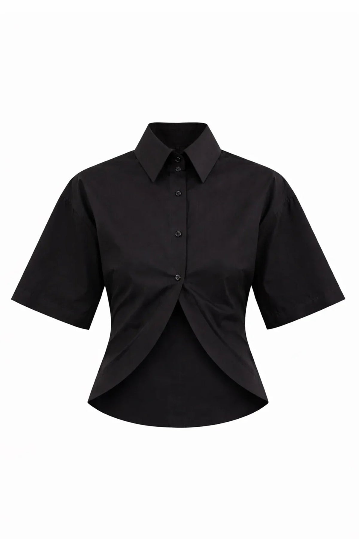 BLACK THREE QUARTER SLEEVE POPLIN SHIRT