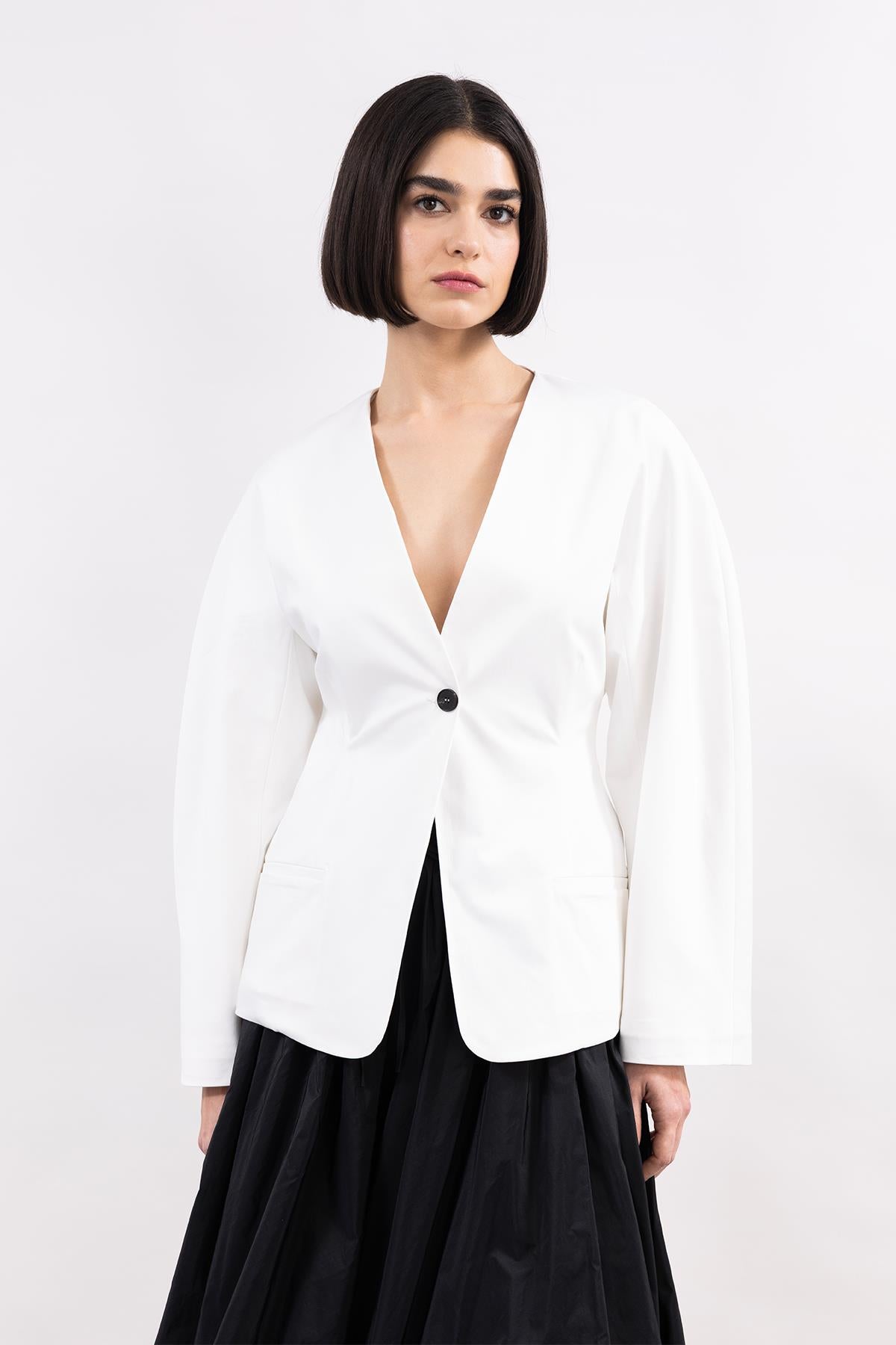 WHITE JAPANESE SLEEVE POPLIN FABRIC JACKET