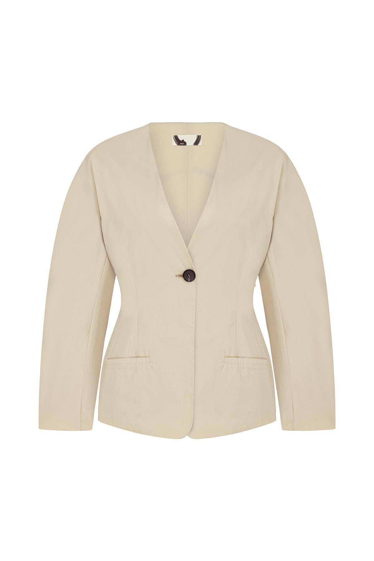 BEJ ARKASI DAİRE DESEN EL BOYAMASI BLAZER CEKET