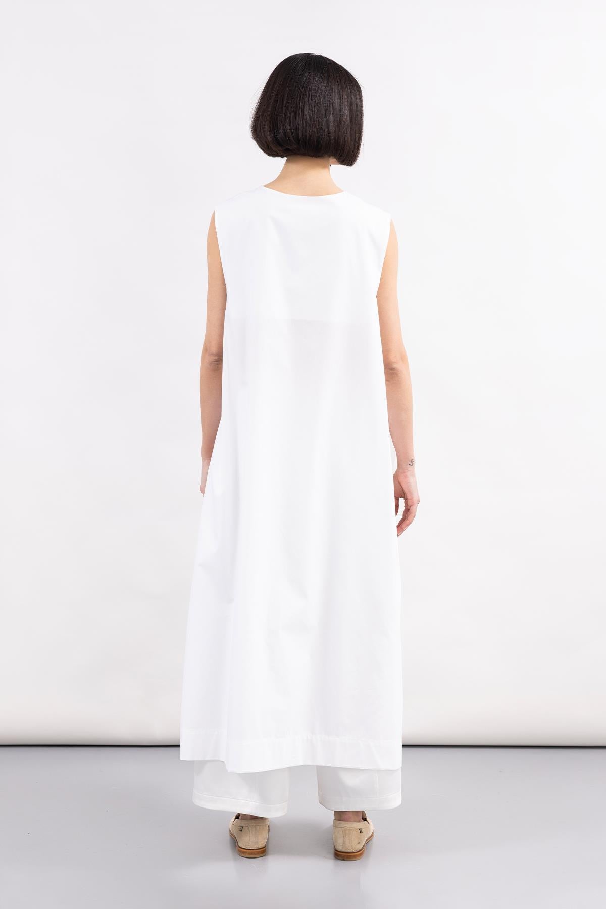 WHITE HAND PAINTED SHORT FRONT LONG BACK POPLIN DRESS