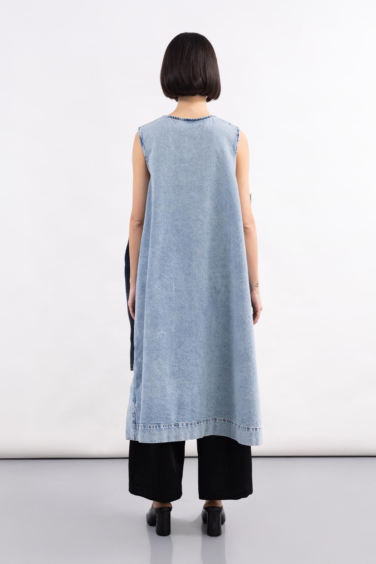 SNOW WASH FRONT CIRCLE PATTERN HAND PAINTED DENIM DRESS