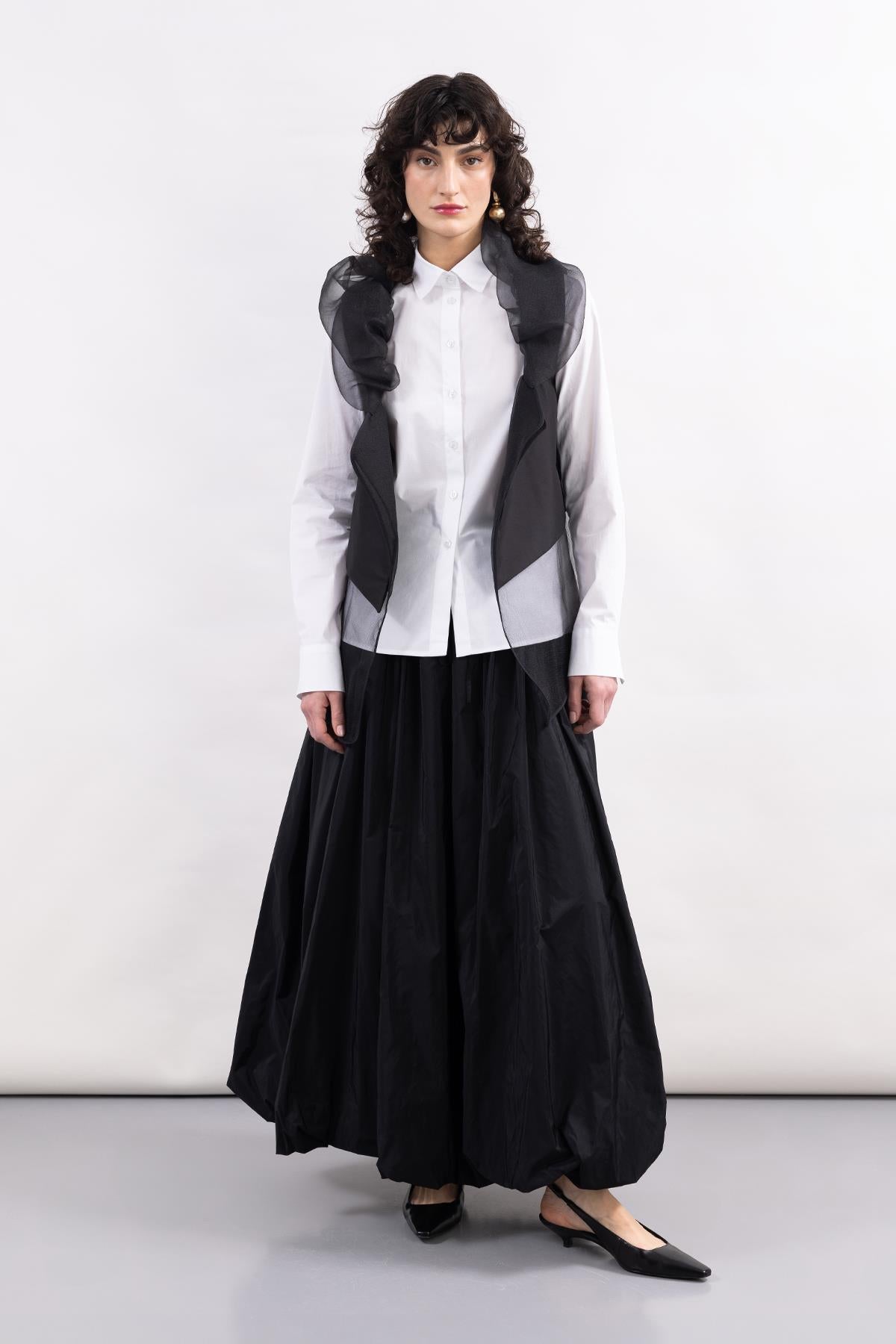 BLACK TAFFETA LONG BALLOON SKIRT