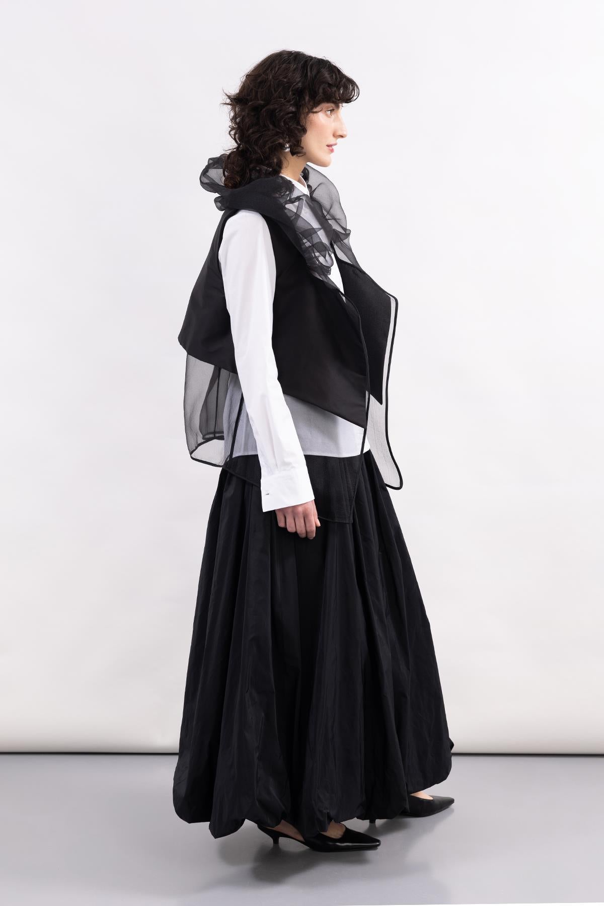 BLACK TAFFETA LONG BALLOON SKIRT