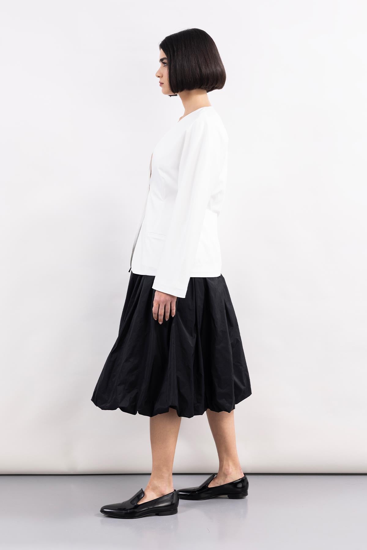 BLACK TAFFETA MIDI LENGTH BALLOON SKIRT