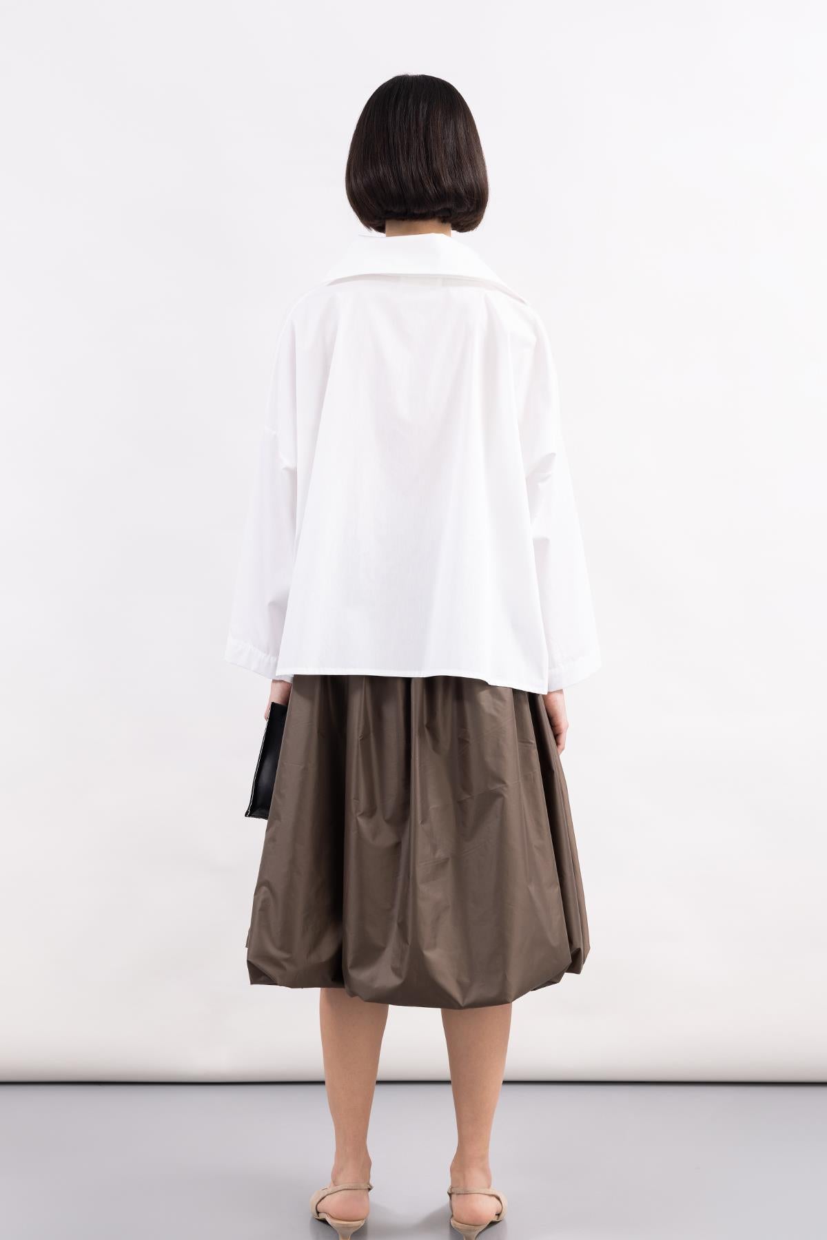 BROWN PARACHUTE FABRIC MIDI LENGTH BALLOON SKIRT