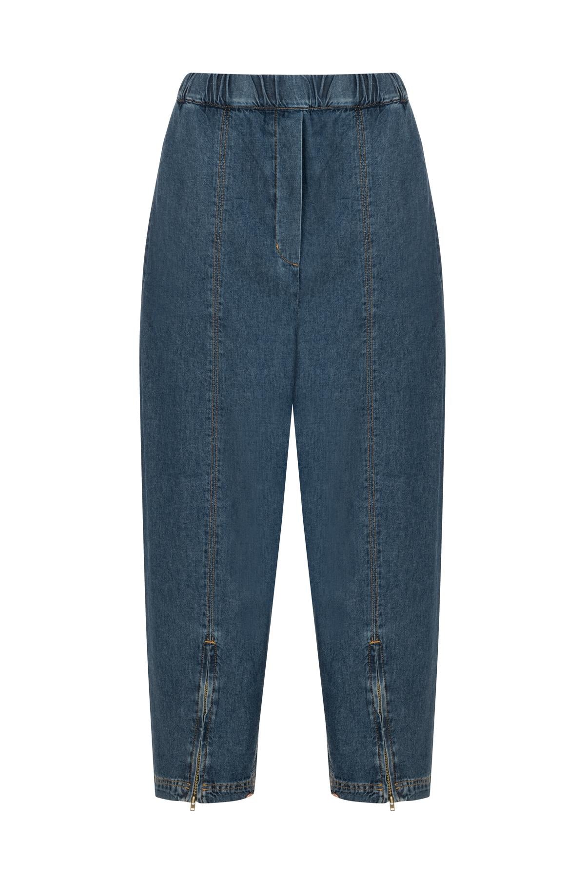 WIDE LEG DENIM TROUSERS WITH ZIPPER DETAIL