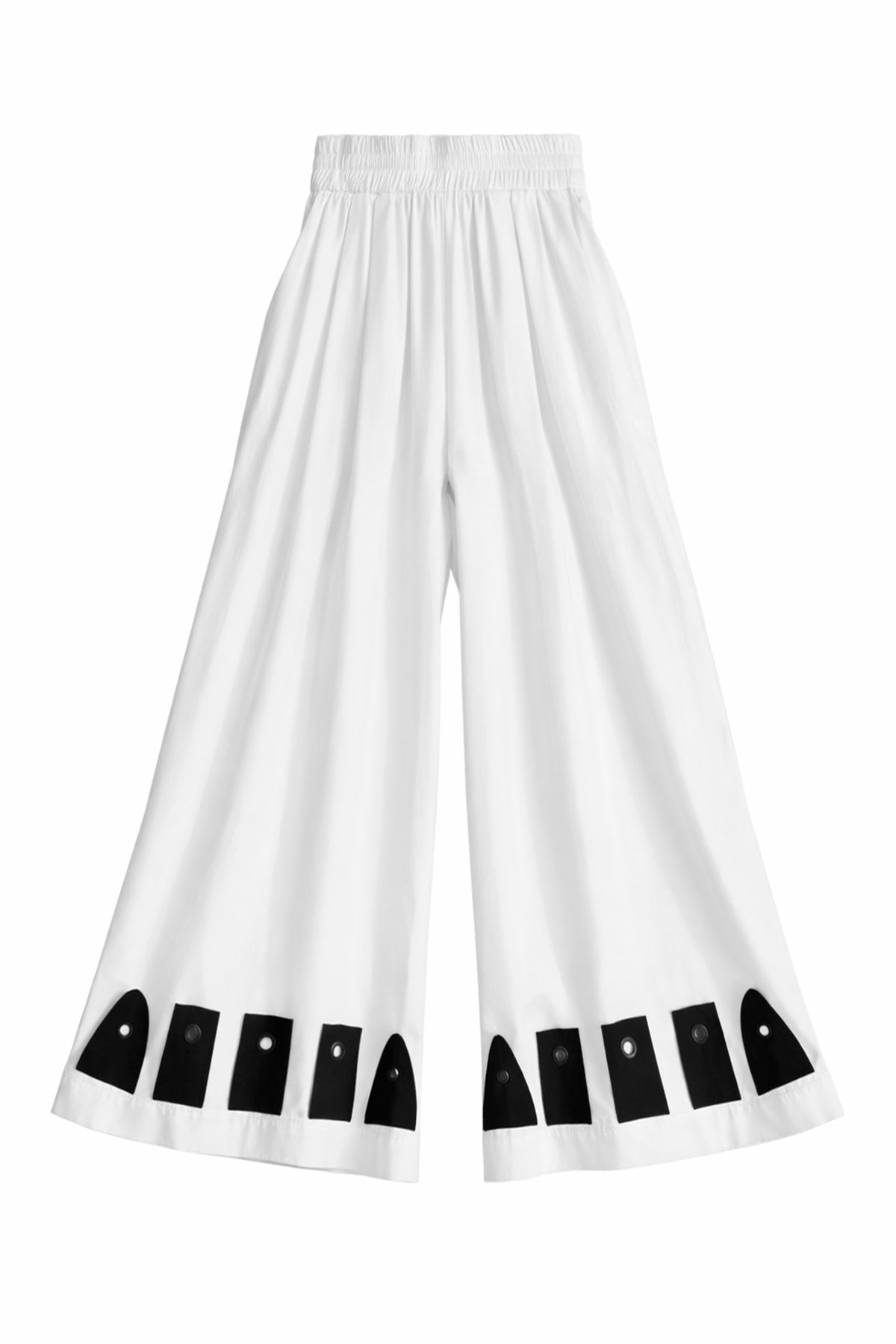 WHITE POPLIN DESIGN WIDE LEG TROUSERS