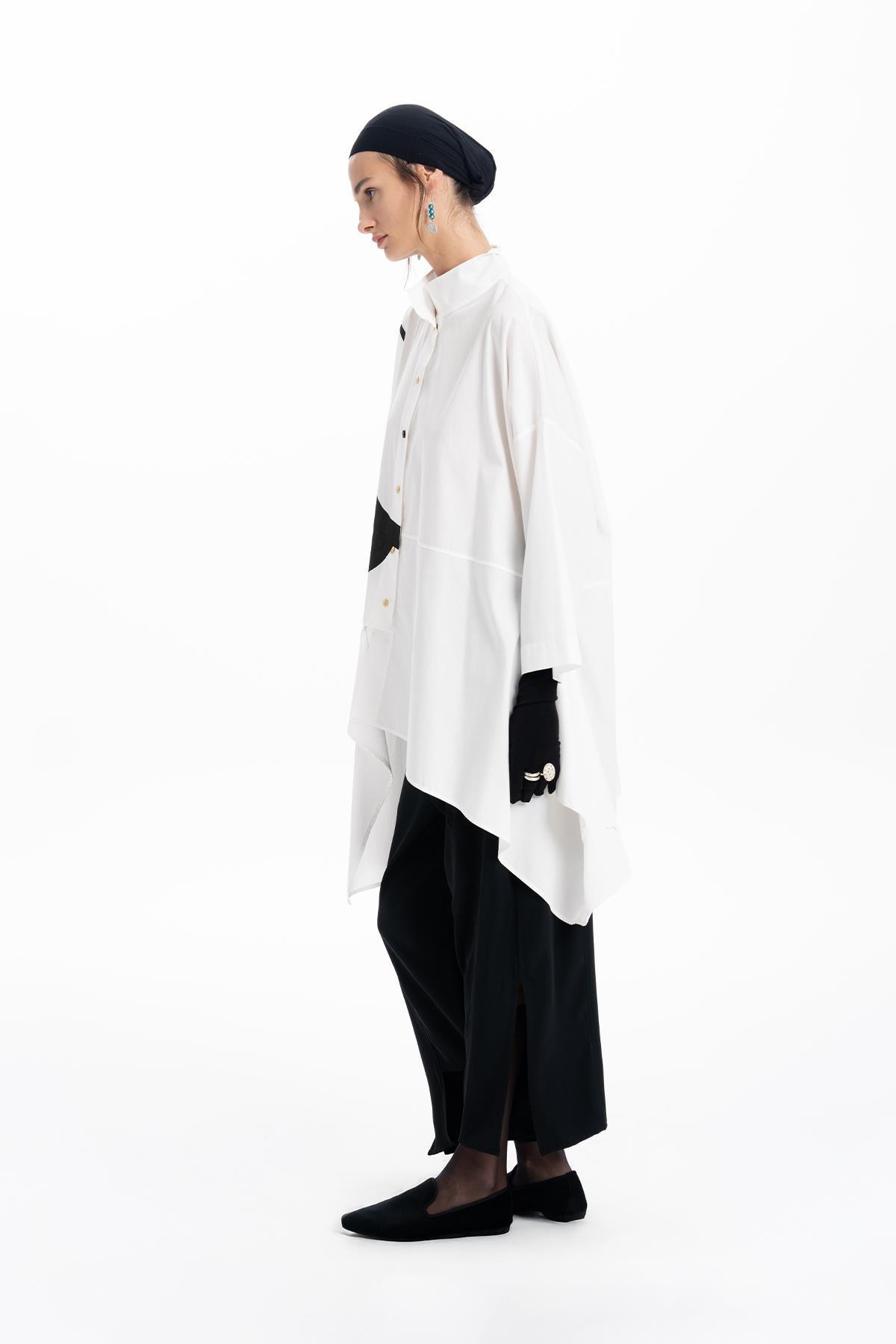 WHITE DEER ANTLER PATTERNED OVERSIZE ASYMMETRIC CUT SHIRT