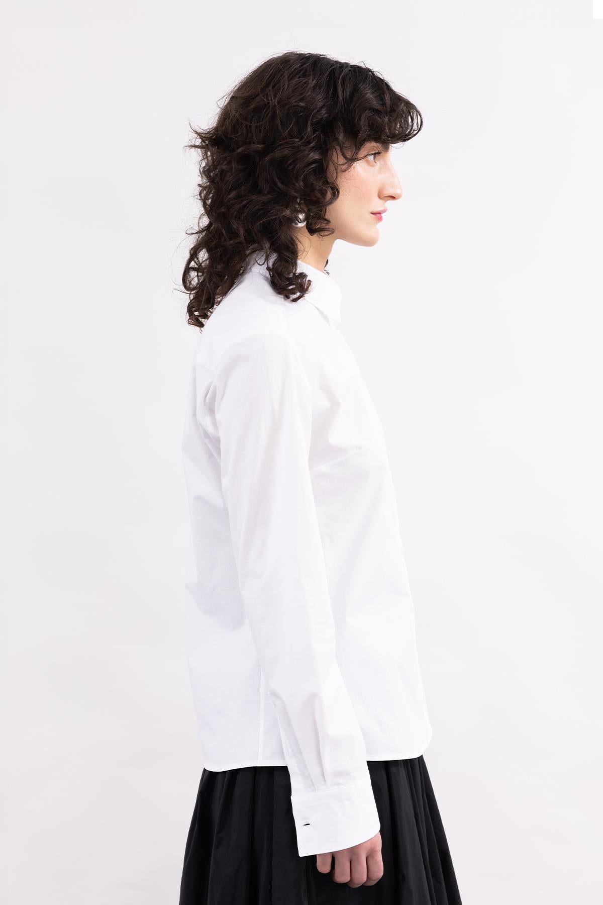 WHITE LONG SLEEVE CUFFS POPLIN SHIRT