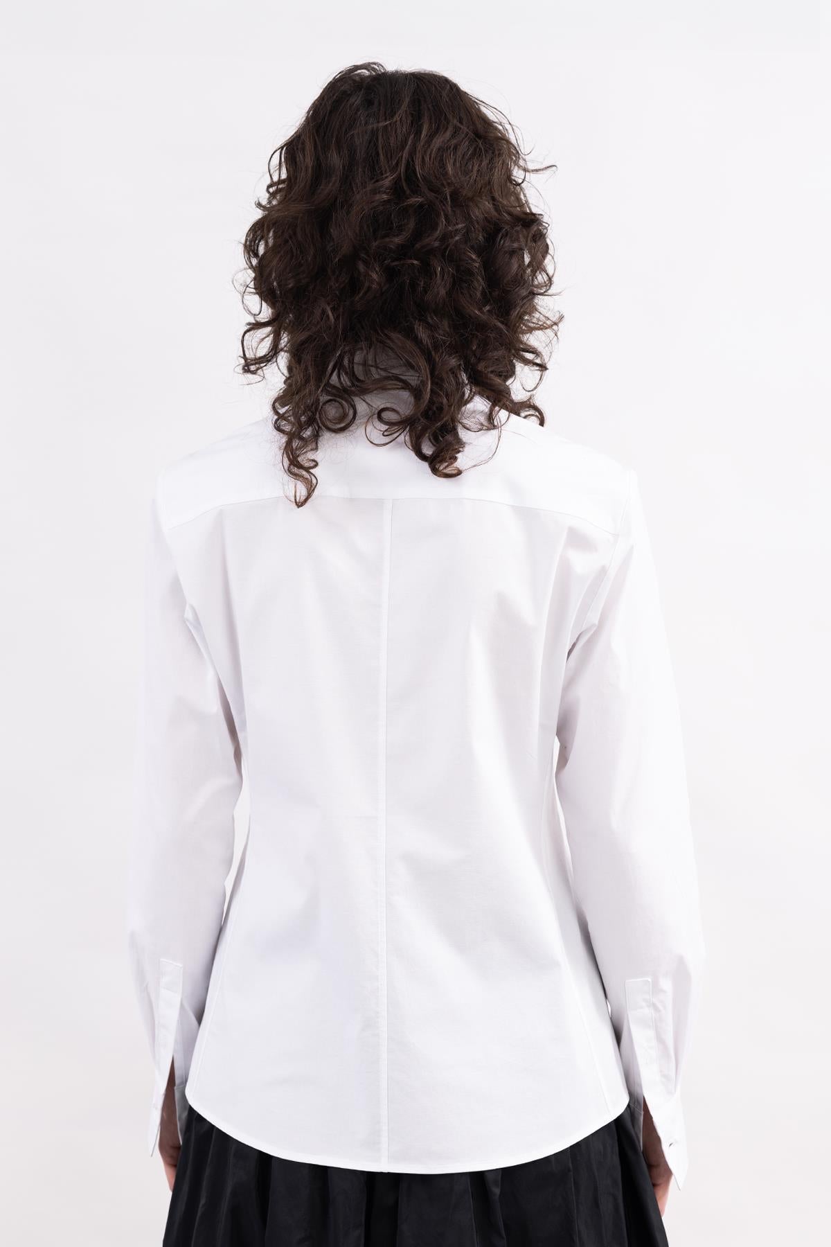 WHITE LONG SLEEVE CUFFS POPLIN SHIRT