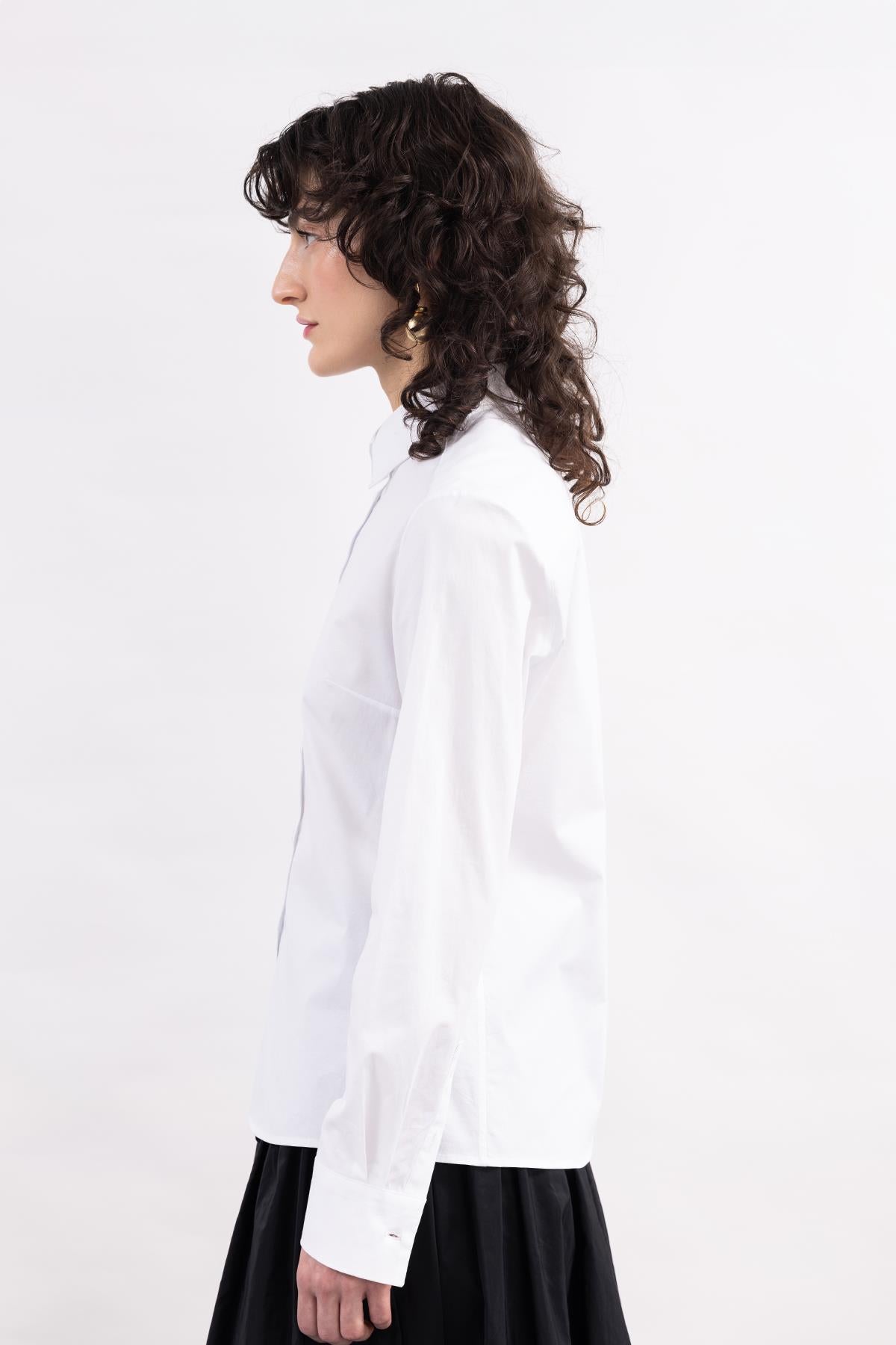 WHITE LONG SLEEVE CUFFS POPLIN SHIRT