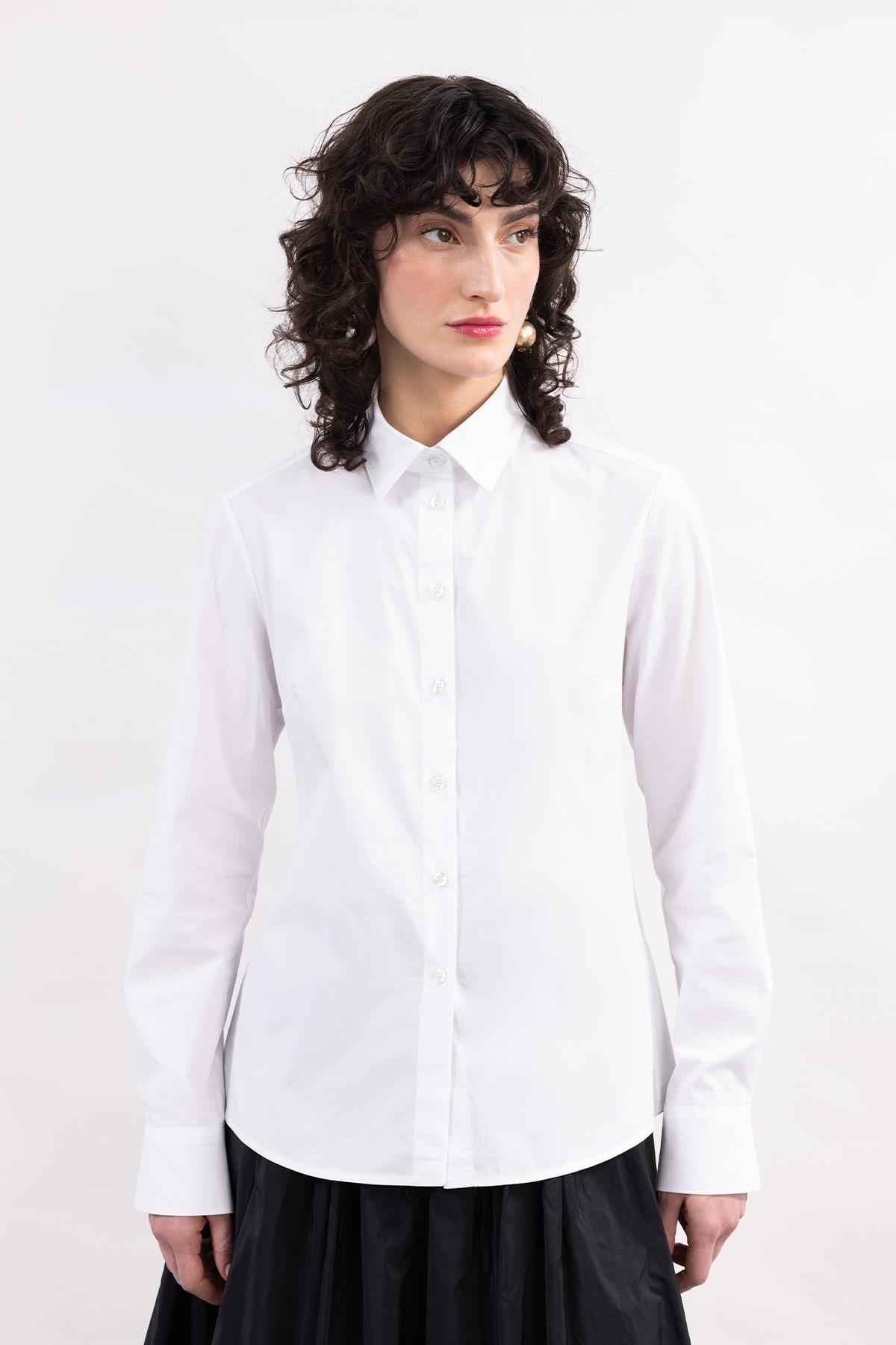 WHITE LONG SLEEVE CUFFS POPLIN SHIRT