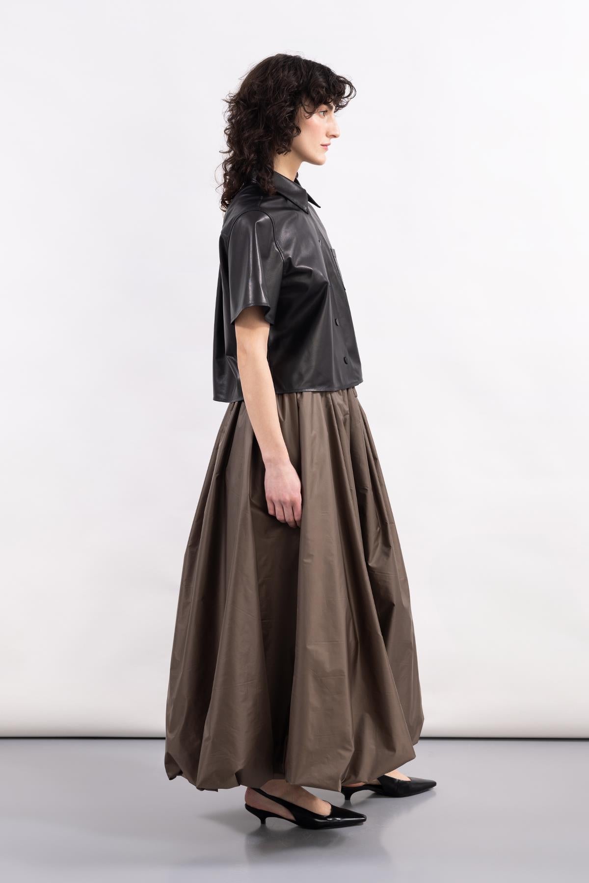 BROWN PARACHUTE FABRIC LONG BALLOON SKIRT