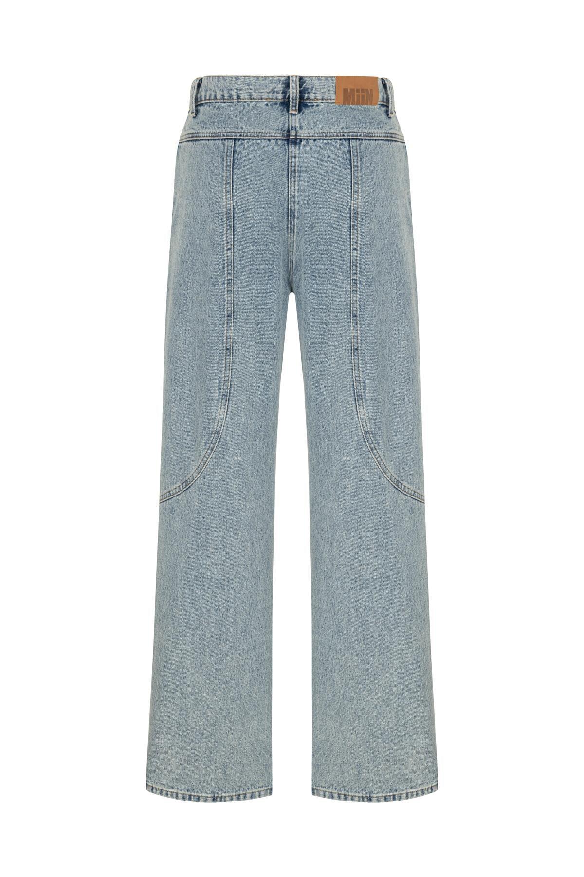 MAVİ DİKİŞ DETAYLI DENIM BOL PAÇA PANTOLON
