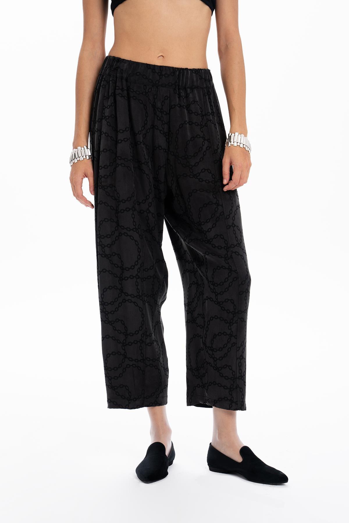 BLACK CHAIN PATTERNED WIDE LEG TROUSERS