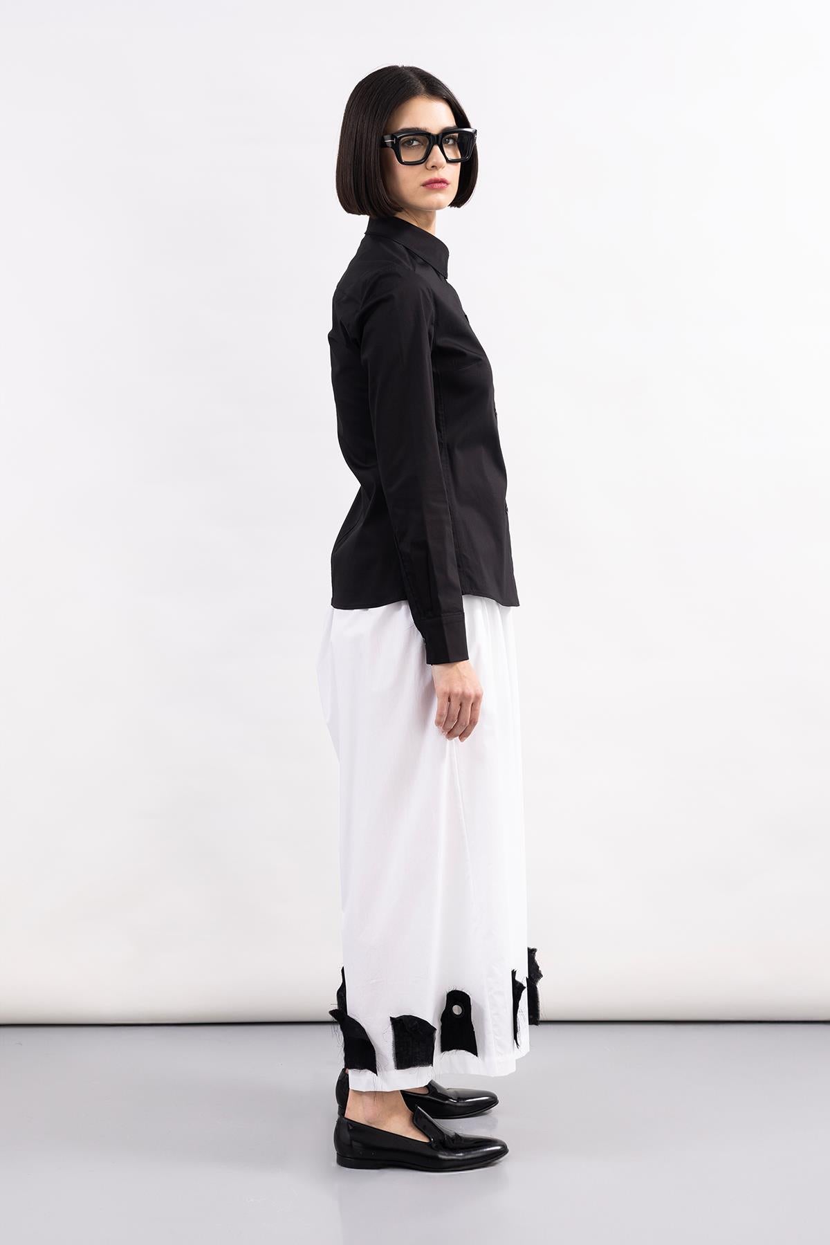 WHITE POPLIN DESIGN WIDE LEG TROUSERS