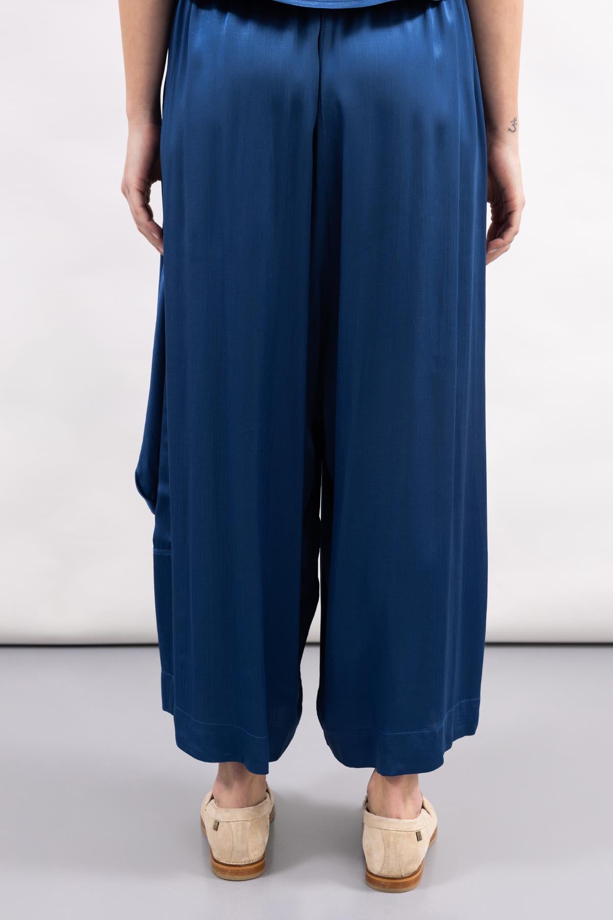 COBALT BLUE POCKET SATIN WIDE LEG TROUSERS