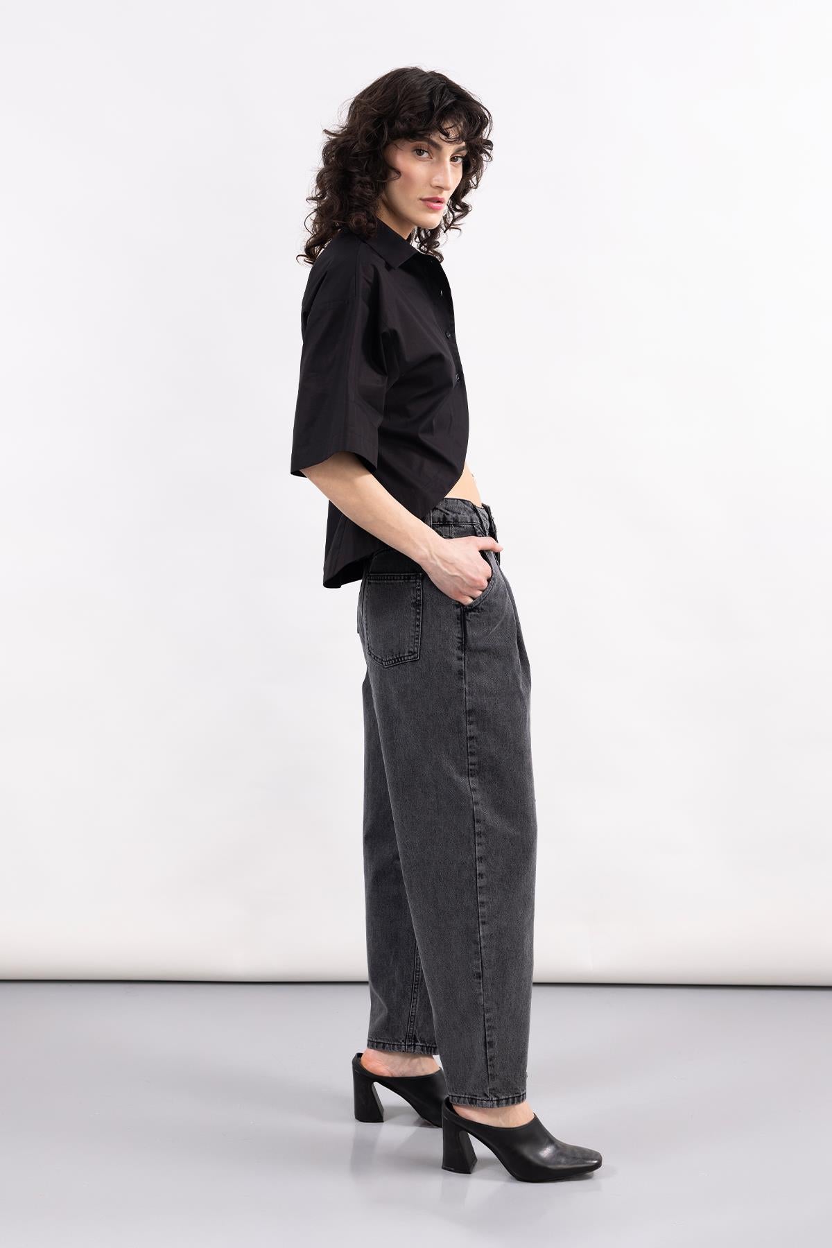 ANTHRACITE POCKET BLACK EYE DETAILED DENIM TROUSERS