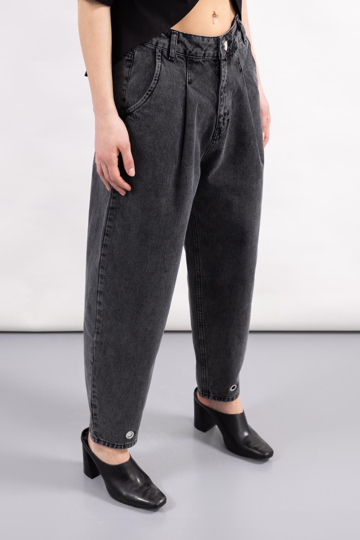 ANTHRACITE POCKET BLACK EYE DETAILED DENIM TROUSERS