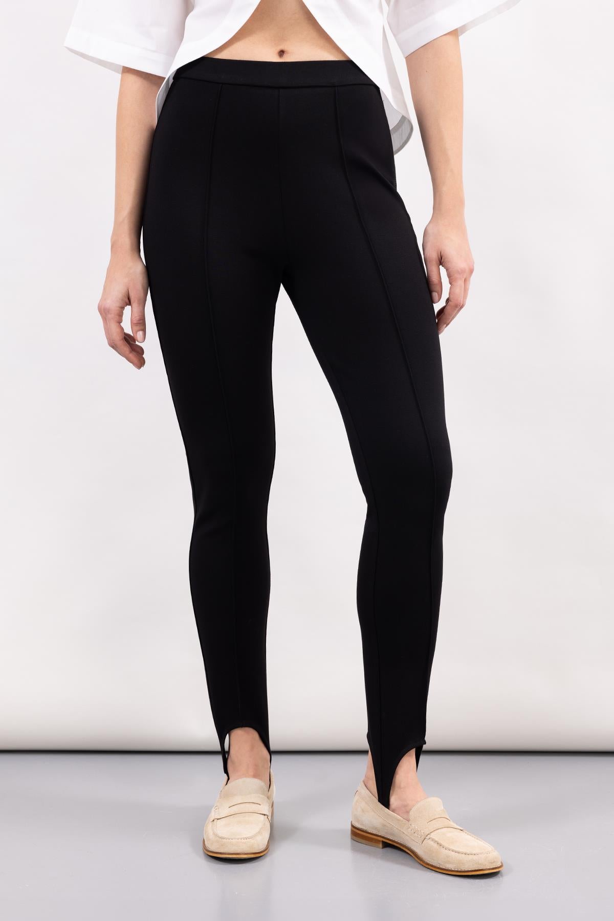 BLACK RIBBED KNITTED FABRIC FUZO LEGGINGS