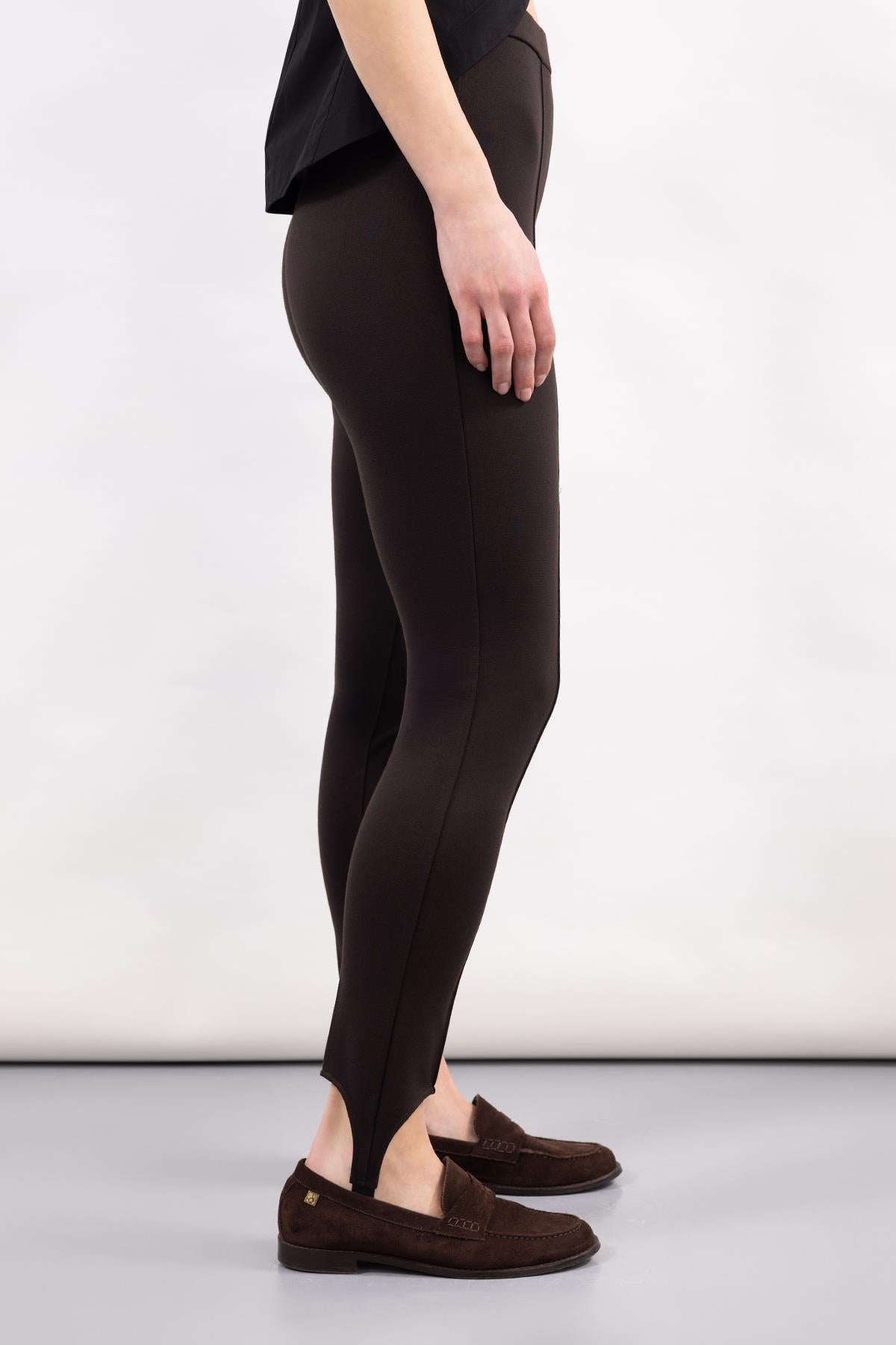 BROWN RIBBED KNITTED FABRIC FUZO LEGGINGS