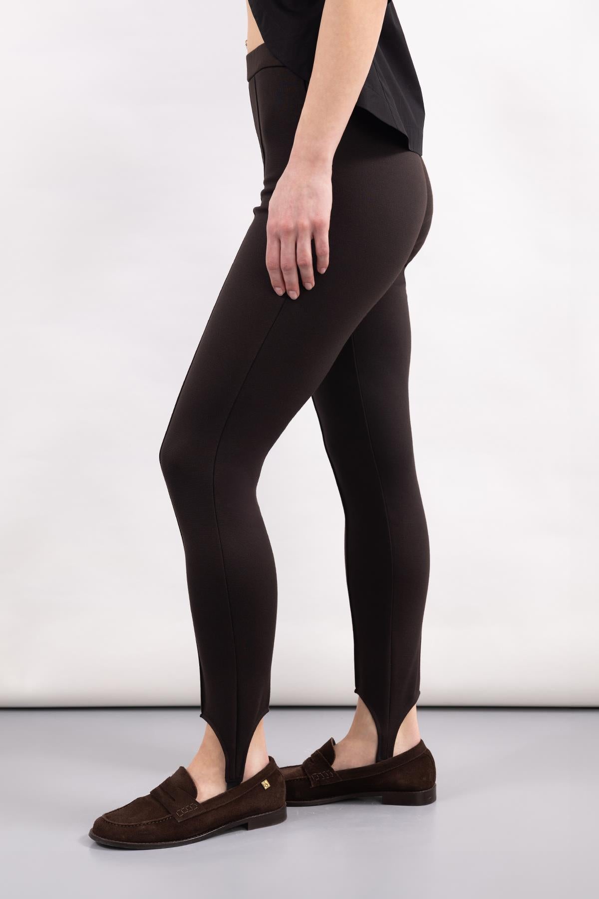 BROWN RIBBED KNITTED FABRIC FUZO LEGGINGS