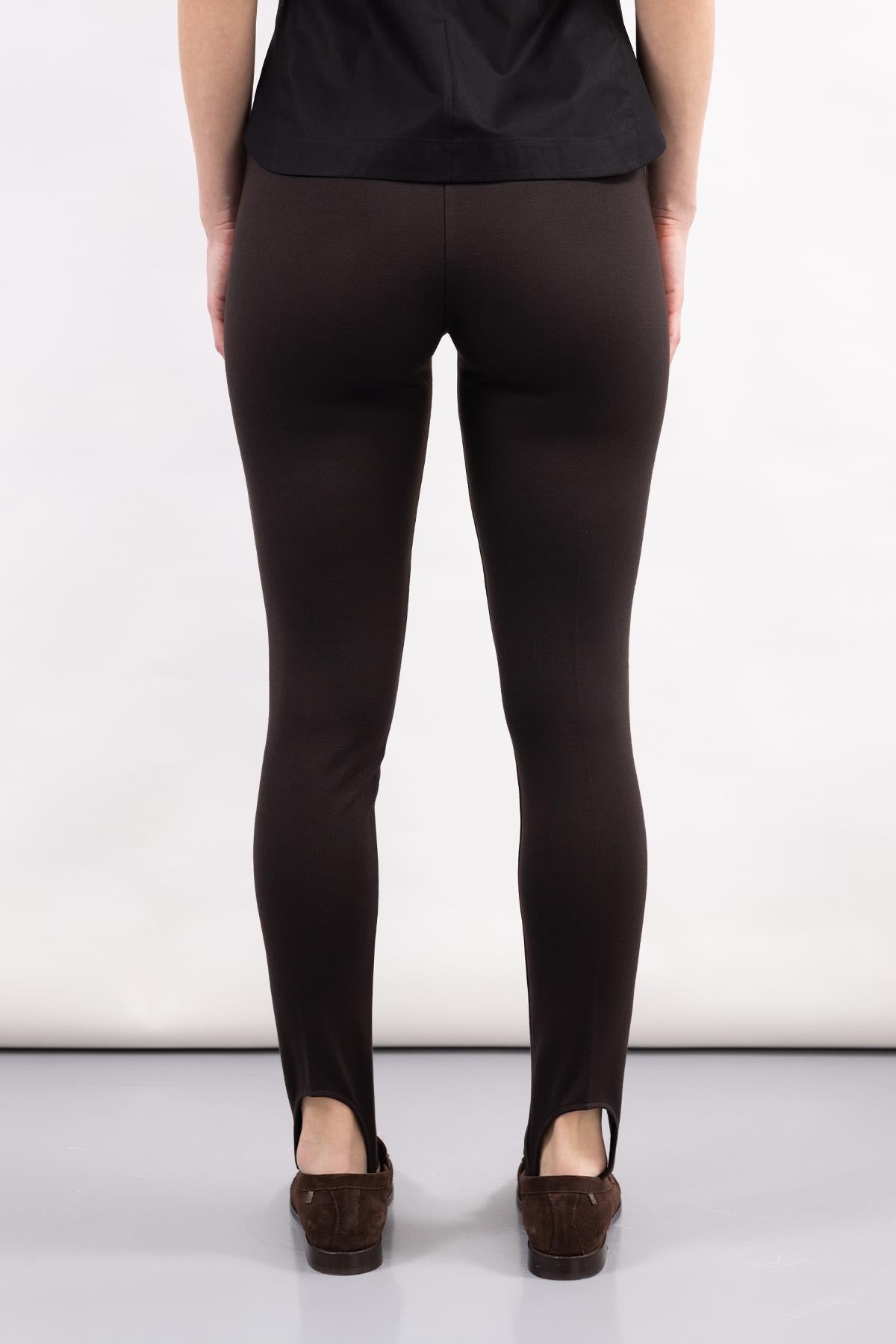 BROWN RIBBED KNITTED FABRIC FUZO LEGGINGS